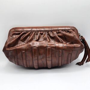 Korto Momolu faux brown leather zip top clutch